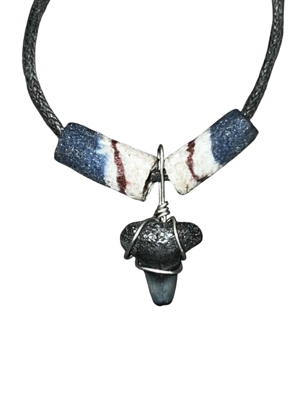 Vintage Sharks Tooth Clay Beaded Beachy Surfer Pendant Necklace